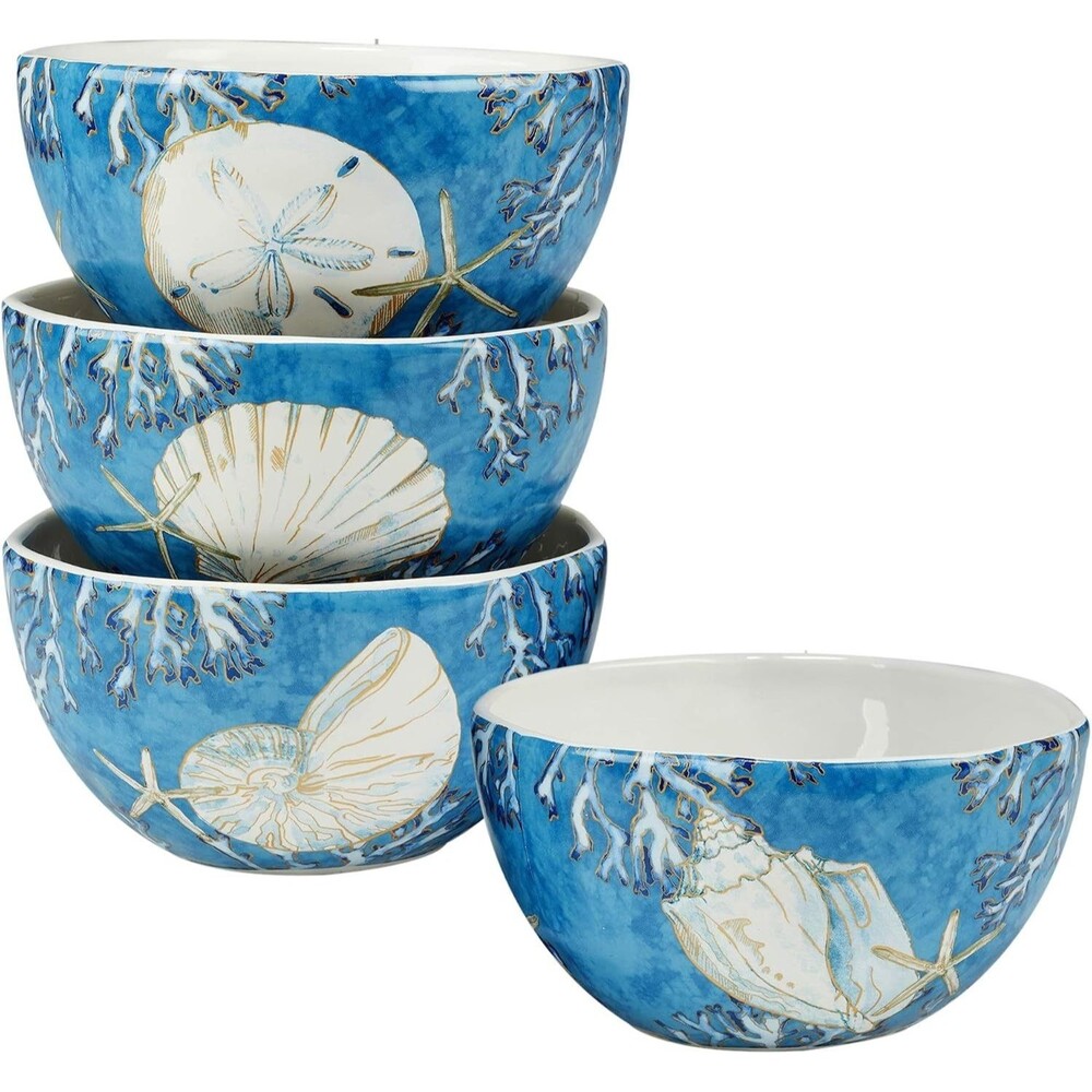 Playa Shells Coastal Ice Cream Dessert Bowls Set of 4 Ceramic 26 oz